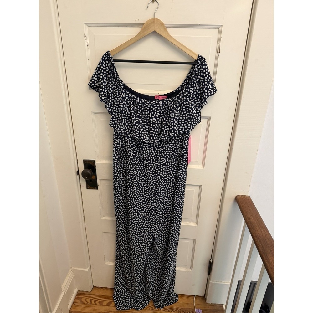 Betsey Johnson Women's Navy White Polkadot Wide Leg Romper Size 18W New‎ $128